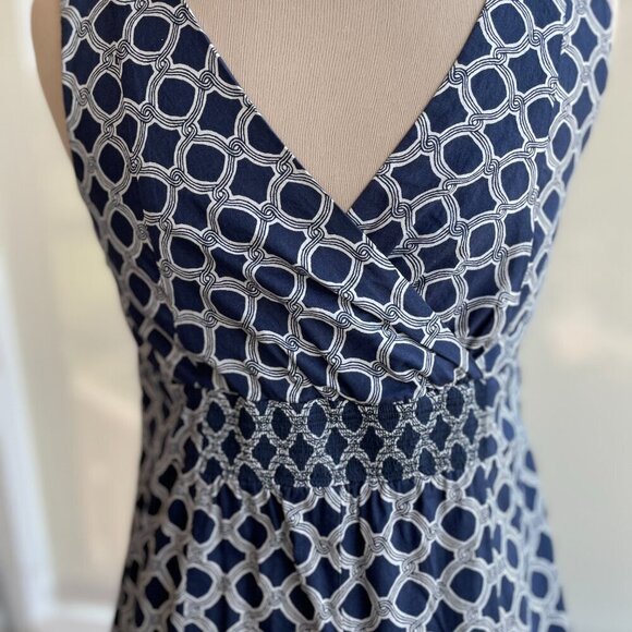 Land's End Blue/White Geometric Sleeveless V-Neck Dress NWT, Size 2 - Picture 4 of 10